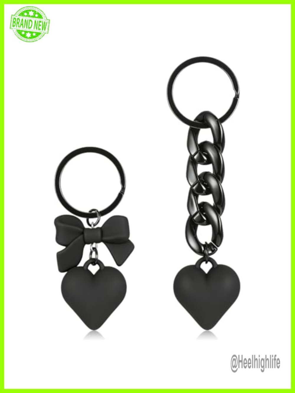 2PC Black Bag Charms Heart Keychain Goth Purse Charm Chain Accessories
